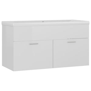 vidaXL Sink Cabinet with Built-in Basin High Gloss White Engineered Wood