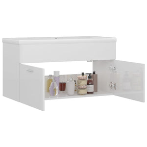 vidaXL Sink Cabinet with Built-in Basin High Gloss White Engineered Wood