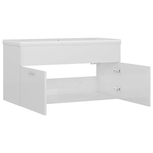 vidaXL Sink Cabinet with Built-in Basin High Gloss White Engineered Wood