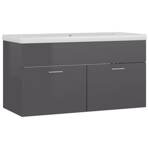 vidaXL Sink Cabinet with Built-in Basin High Gloss Grey Engineered Wood