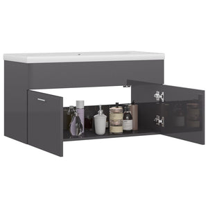 vidaXL Sink Cabinet with Built-in Basin High Gloss Grey Engineered Wood