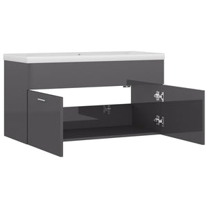 vidaXL Sink Cabinet with Built-in Basin High Gloss Grey Engineered Wood