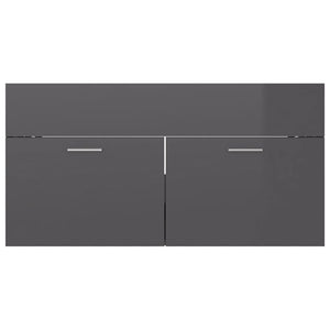 vidaXL Sink Cabinet with Built-in Basin High Gloss Grey Engineered Wood