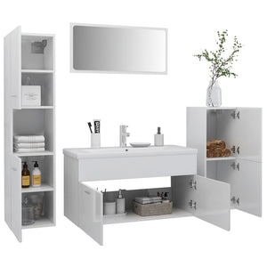 vidaXL Bathroom Furniture Set High Gloss White Engineered Wood