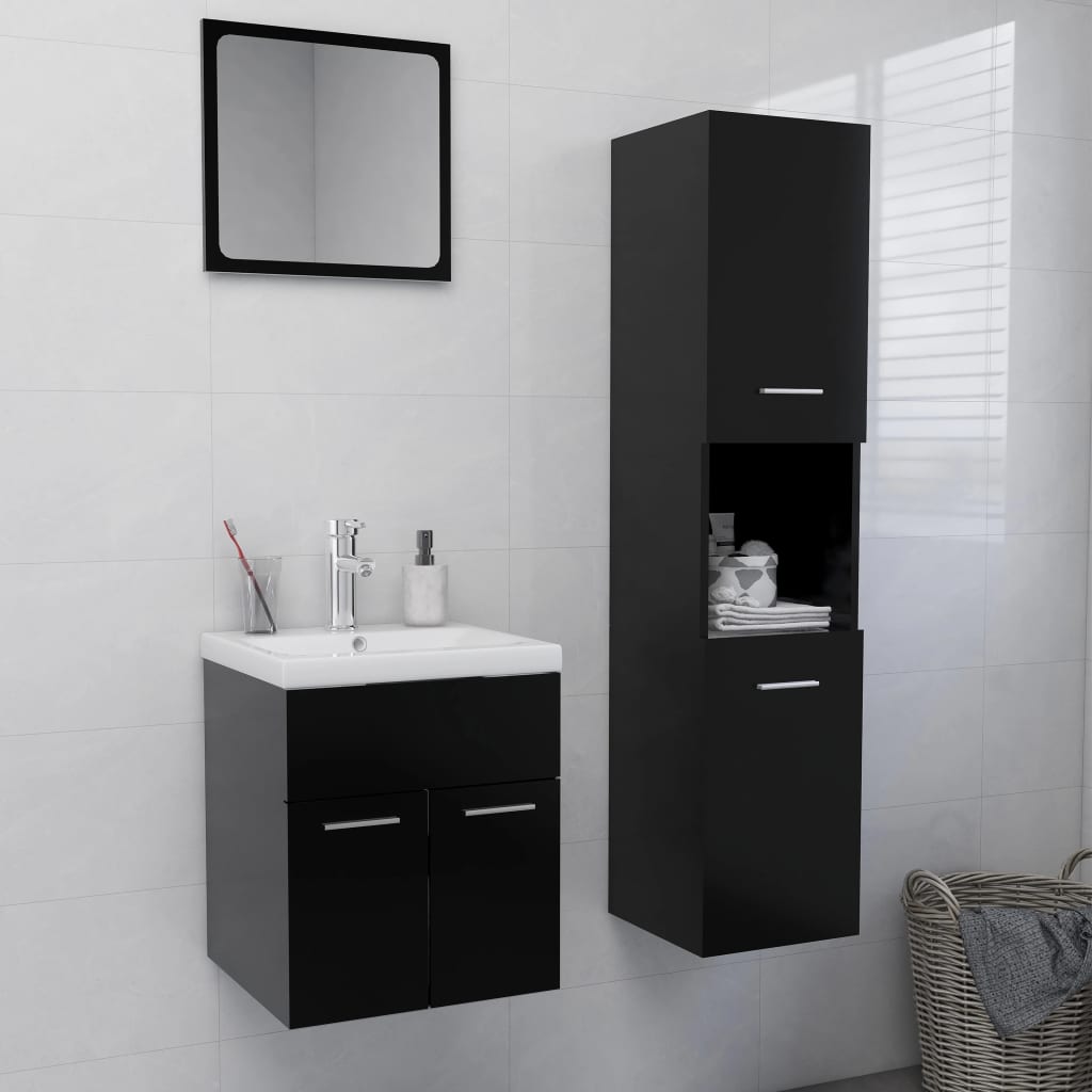 vidaXL Bathroom Furniture Set Black Engineered Wood