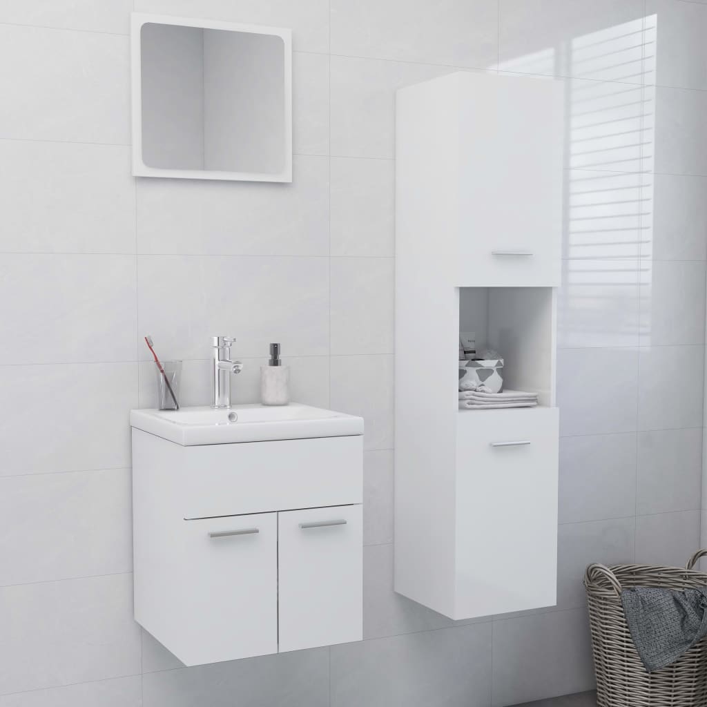 vidaXL Bathroom Furniture Set High Gloss White Engineered Wood