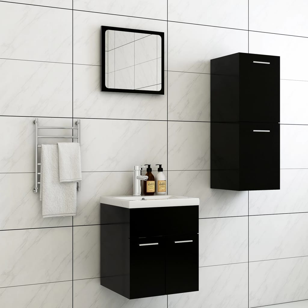 vidaXL Bathroom Furniture Set Black Engineered Wood