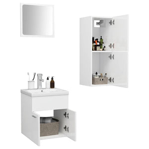 vidaXL Bathroom Furniture Set High Gloss White Engineered Wood