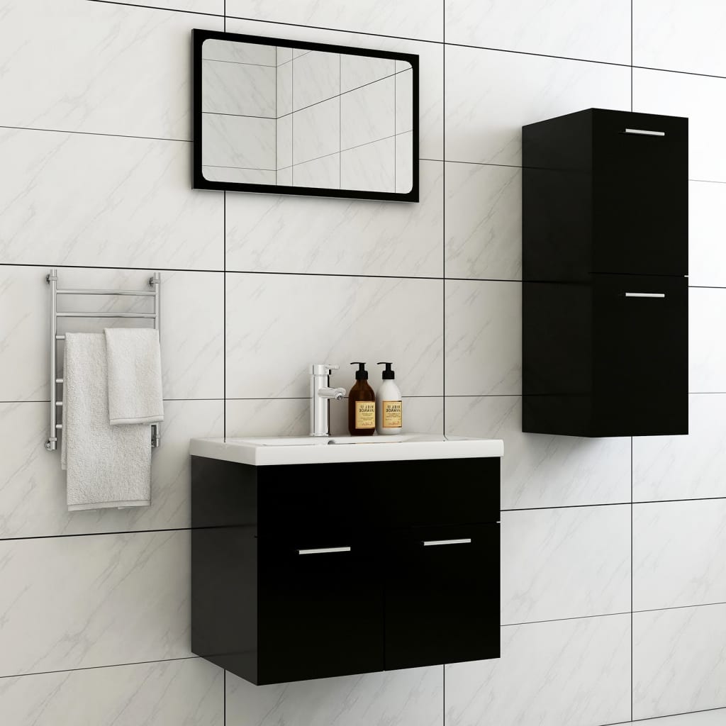 vidaXL Bathroom Furniture Set Black Engineered Wood