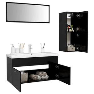 vidaXL Bathroom Furniture Set Black Engineered Wood