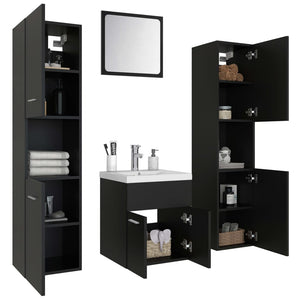 vidaXL Bathroom Furniture Set Black Engineered Wood