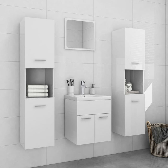 vidaXL Bathroom Furniture Set High Gloss White Engineered Wood