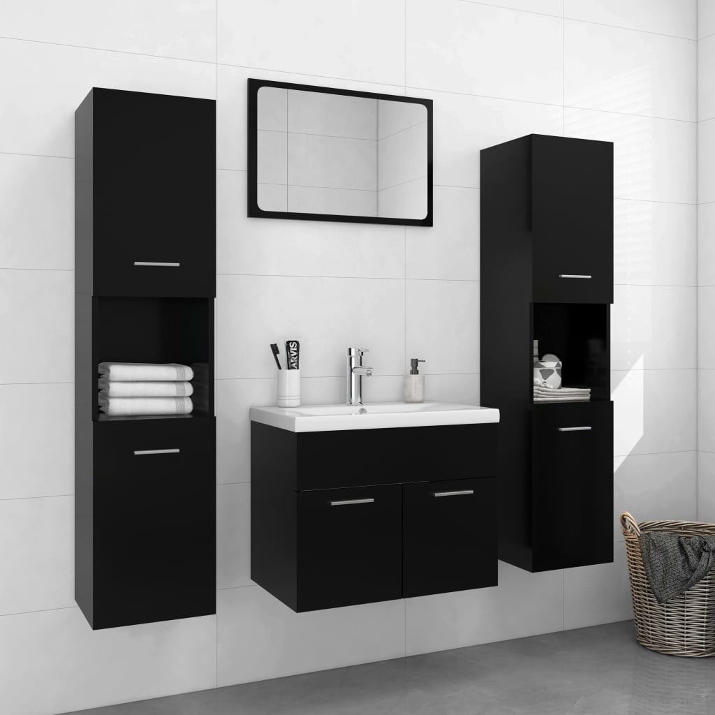 vidaXL Bathroom Furniture Set Black Engineered Wood