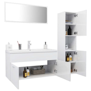 vidaXL Bathroom Furniture Set High Gloss White Engineered Wood