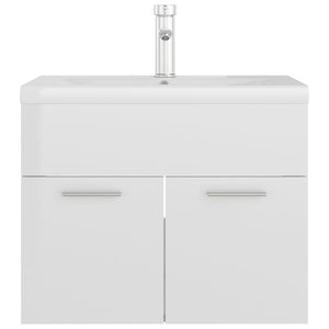 vidaXL Sink Cabinet with Built-in Basin High Gloss White Engineered Wood