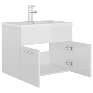 vidaXL Sink Cabinet with Built-in Basin High Gloss White Engineered Wood