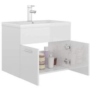 vidaXL Sink Cabinet with Built-in Basin High Gloss White Engineered Wood