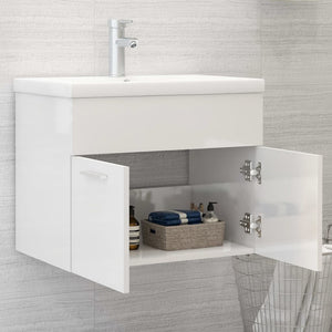 vidaXL Sink Cabinet with Built-in Basin High Gloss White Engineered Wood