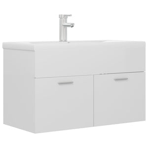 vidaXL Sink Cabinet with Built-in Basin High Gloss White Engineered Wood