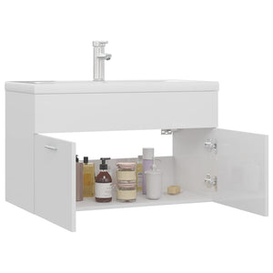 vidaXL Sink Cabinet with Built-in Basin High Gloss White Engineered Wood