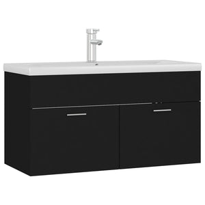 vidaXL Sink Cabinet with Built-in Basin Black Engineered Wood