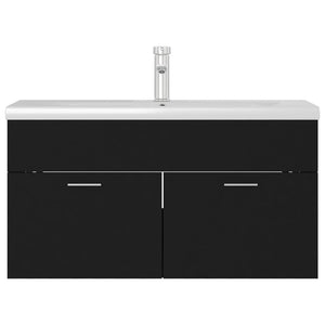 vidaXL Sink Cabinet with Built-in Basin Black Engineered Wood