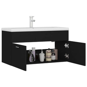 vidaXL Sink Cabinet with Built-in Basin Black Engineered Wood