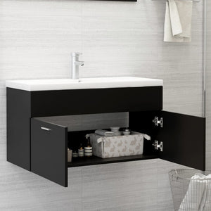 vidaXL Sink Cabinet with Built-in Basin Black Engineered Wood