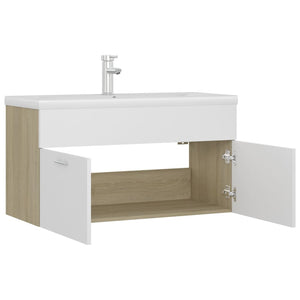 vidaXL Sink Cabinet with Built-in Basin White and Sonoma Oak Engineered Wood