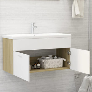 vidaXL Sink Cabinet with Built-in Basin White and Sonoma Oak Engineered Wood