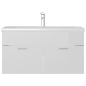 vidaXL Sink Cabinet with Built-in Basin High Gloss White Engineered Wood