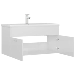 vidaXL Sink Cabinet with Built-in Basin High Gloss White Engineered Wood