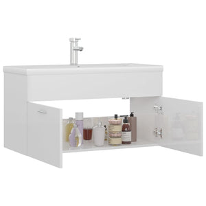 vidaXL Sink Cabinet with Built-in Basin High Gloss White Engineered Wood