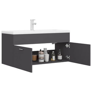 vidaXL Sink Cabinet with Built-in Basin Grey Engineered Wood