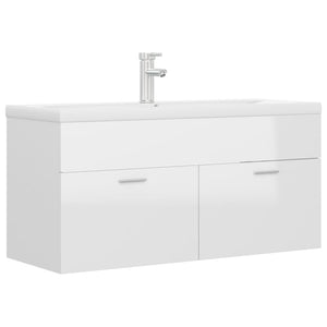 vidaXL Sink Cabinet with Built-in Basin High Gloss White Engineered Wood