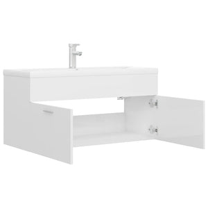 vidaXL Sink Cabinet with Built-in Basin High Gloss White Engineered Wood