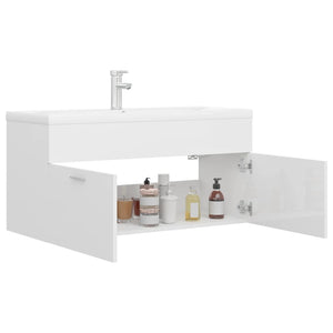 vidaXL Sink Cabinet with Built-in Basin High Gloss White Engineered Wood