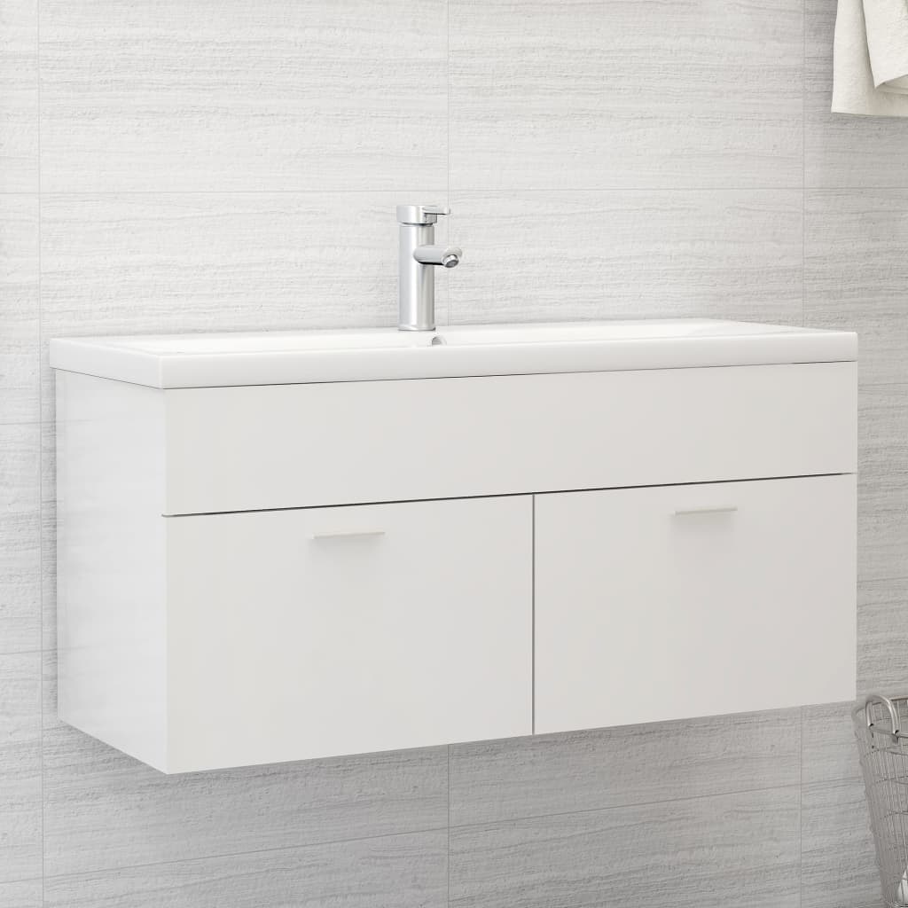 vidaXL Sink Cabinet with Built-in Basin High Gloss White Engineered Wood