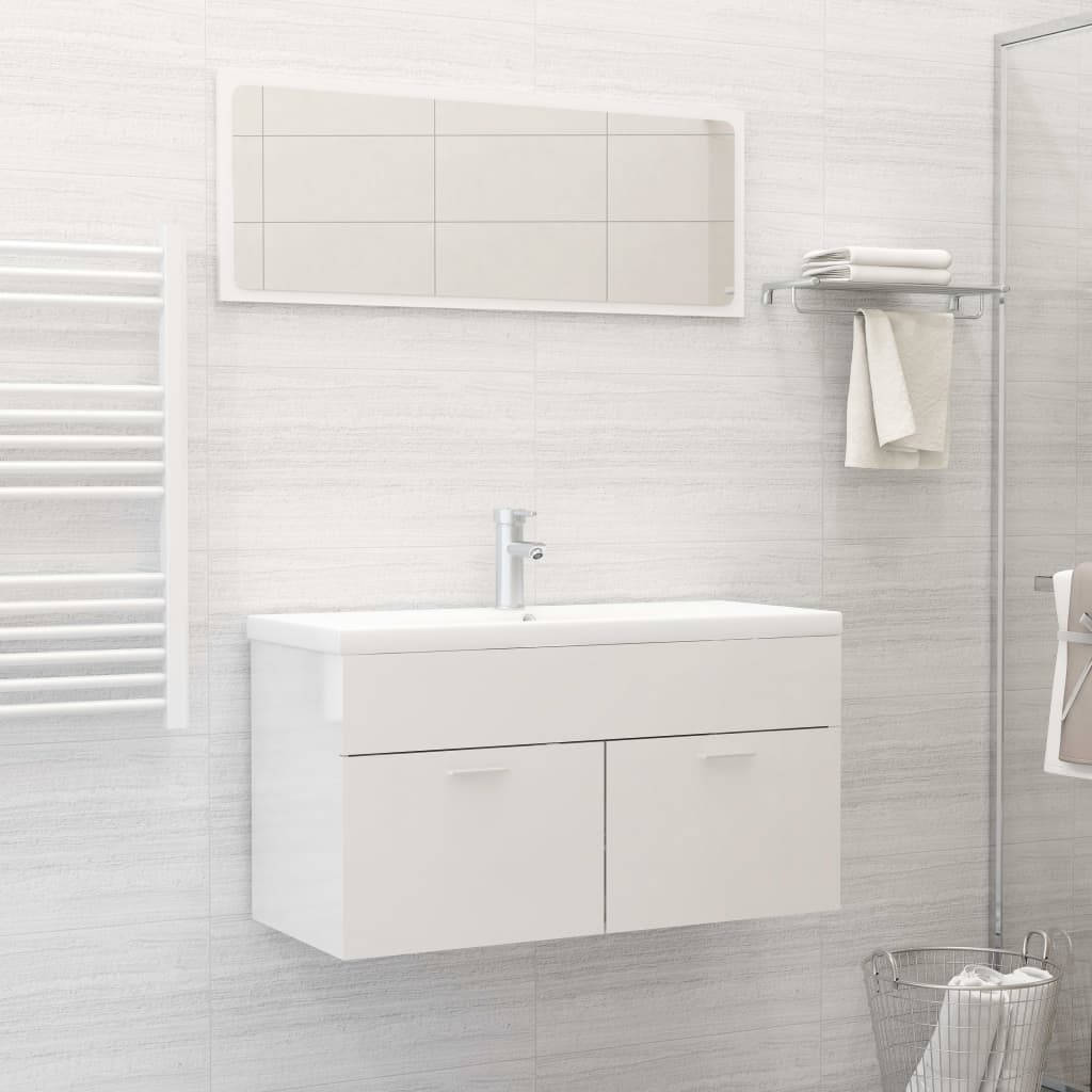 vidaXL Bathroom Furniture Set High Gloss White Engineered Wood