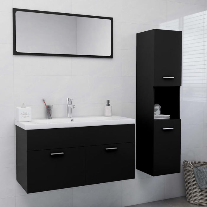 vidaXL Bathroom Furniture Set Black Engineered Wood