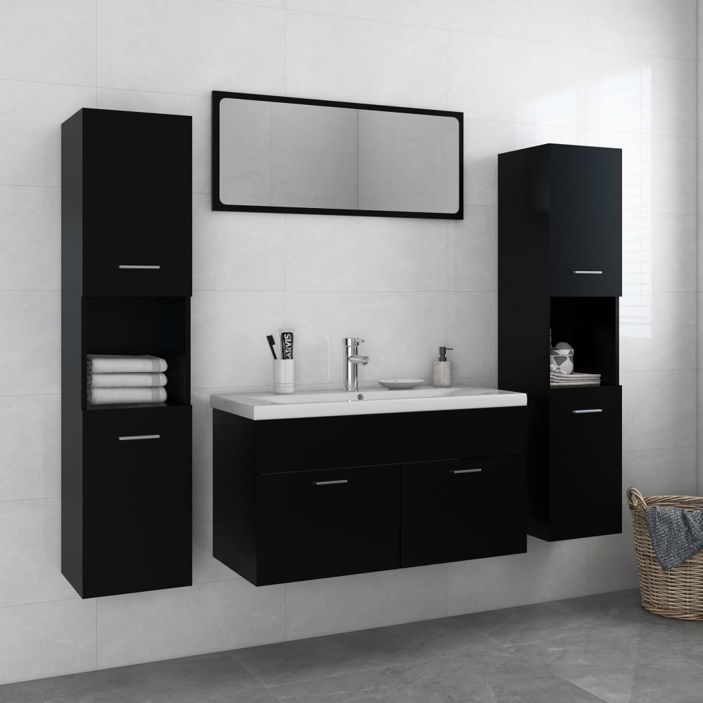 vidaXL Bathroom Furniture Set Black Engineered Wood