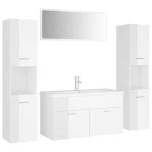 vidaXL Bathroom Furniture Set High Gloss White Engineered Wood