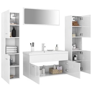 vidaXL Bathroom Furniture Set High Gloss White Engineered Wood