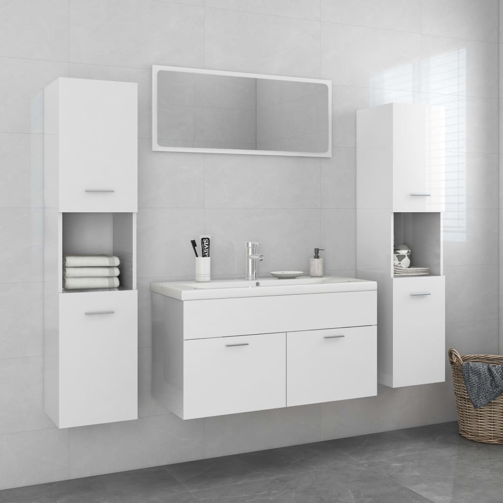 vidaXL Bathroom Furniture Set High Gloss White Engineered Wood