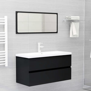 vidaXL Sink Cabinet with Built-in Basin Black Engineered Wood