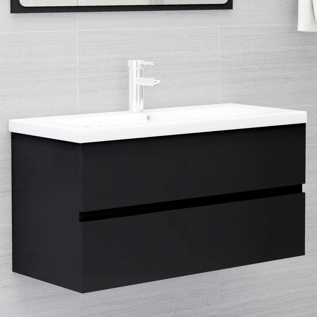 vidaXL Sink Cabinet with Built-in Basin Black Engineered Wood