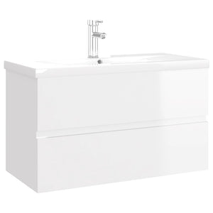 vidaXL Sink Cabinet with Built-in Basin High Gloss White Engineered Wood