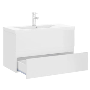 vidaXL Sink Cabinet with Built-in Basin High Gloss White Engineered Wood