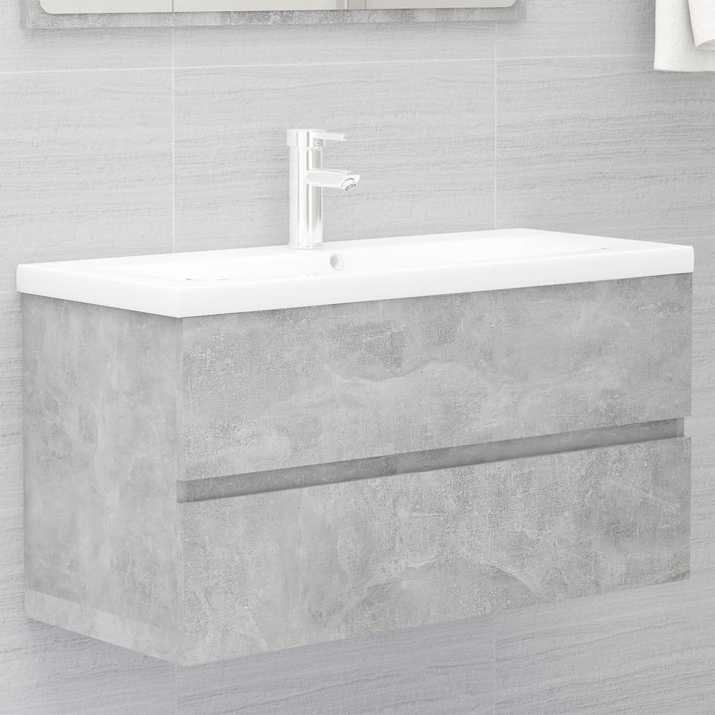 vidaXL Sink Cabinet with Built-in Basin Concrete Grey Engineered Wood