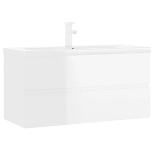 vidaXL Sink Cabinet with Built-in Basin High Gloss White Engineered Wood